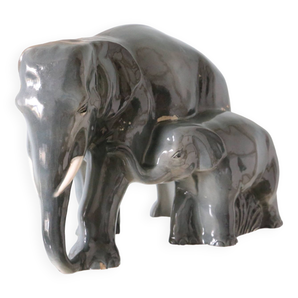 Céramique éléphant et éléphanteau