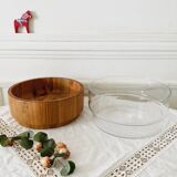 Large Scandinavian glass and wood salad bowl BLOMBERG GOTENE SWEDEN