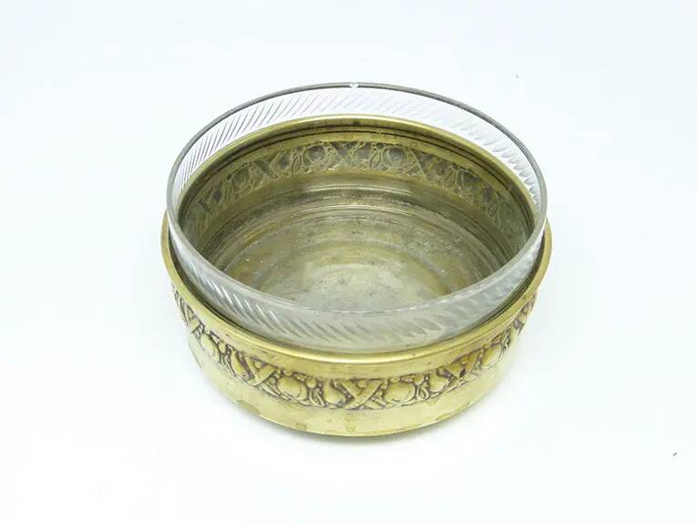 Art Deco sugar bowl, silver-plated brass, glass, Poland, 1930s