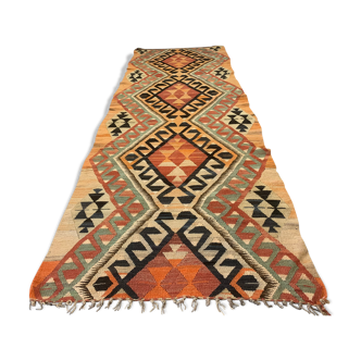 Old Turkish narrow Kilim Runner 288x102 cm, shabby chic, vintage decor kelim rug