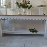 Console with pearl grey patinated base, oak top.