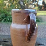 Pichet ancien pot à lait en grés 2 litres - artisanat brut et authentique, vers 1970's