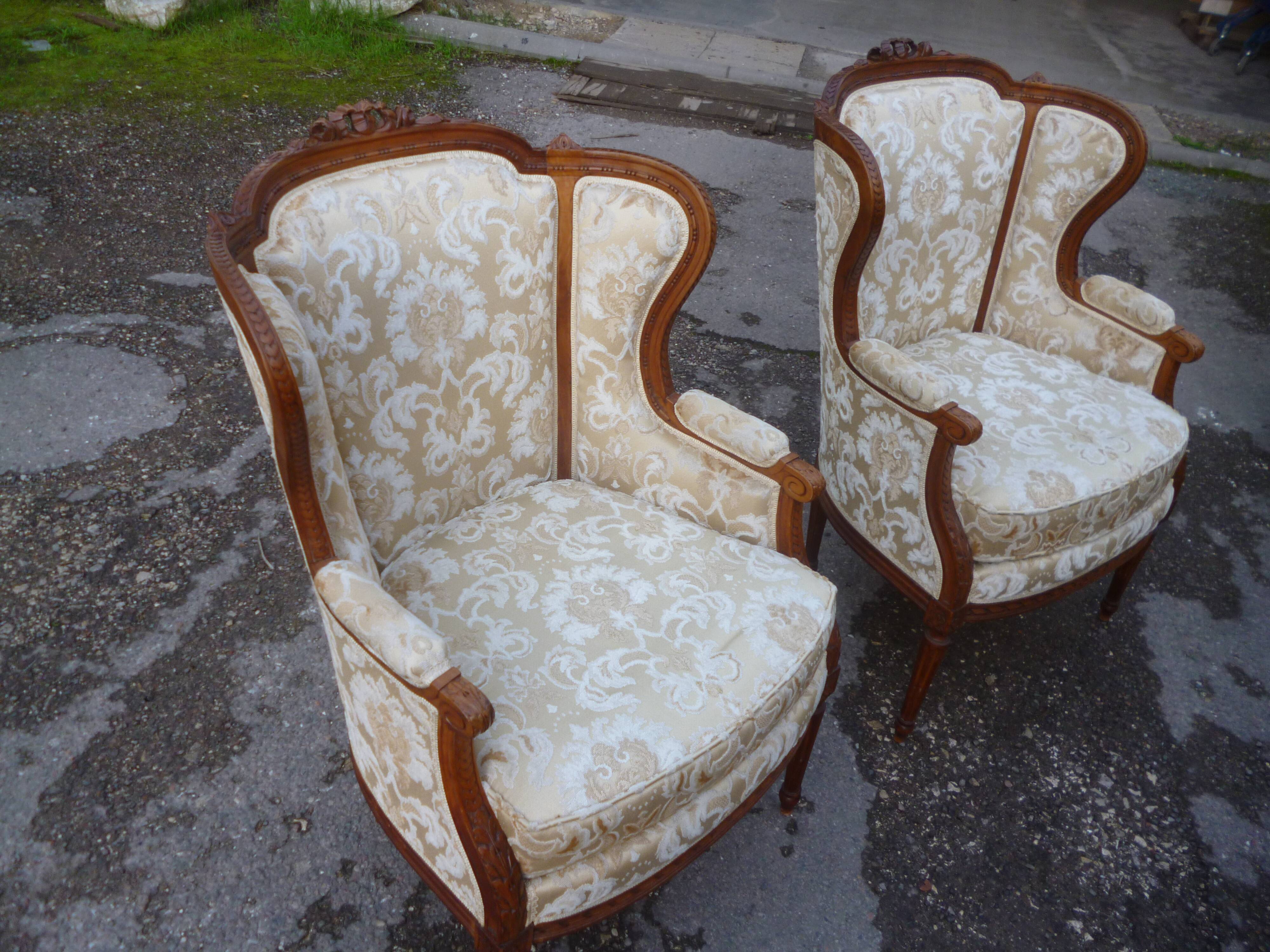 Pair of Louis XVI style armchairs with ears