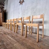 Series of 7 vintage Scandinavian bohemian wooden children's chairs