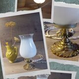Art deco accent lamp with white opaline bronze base