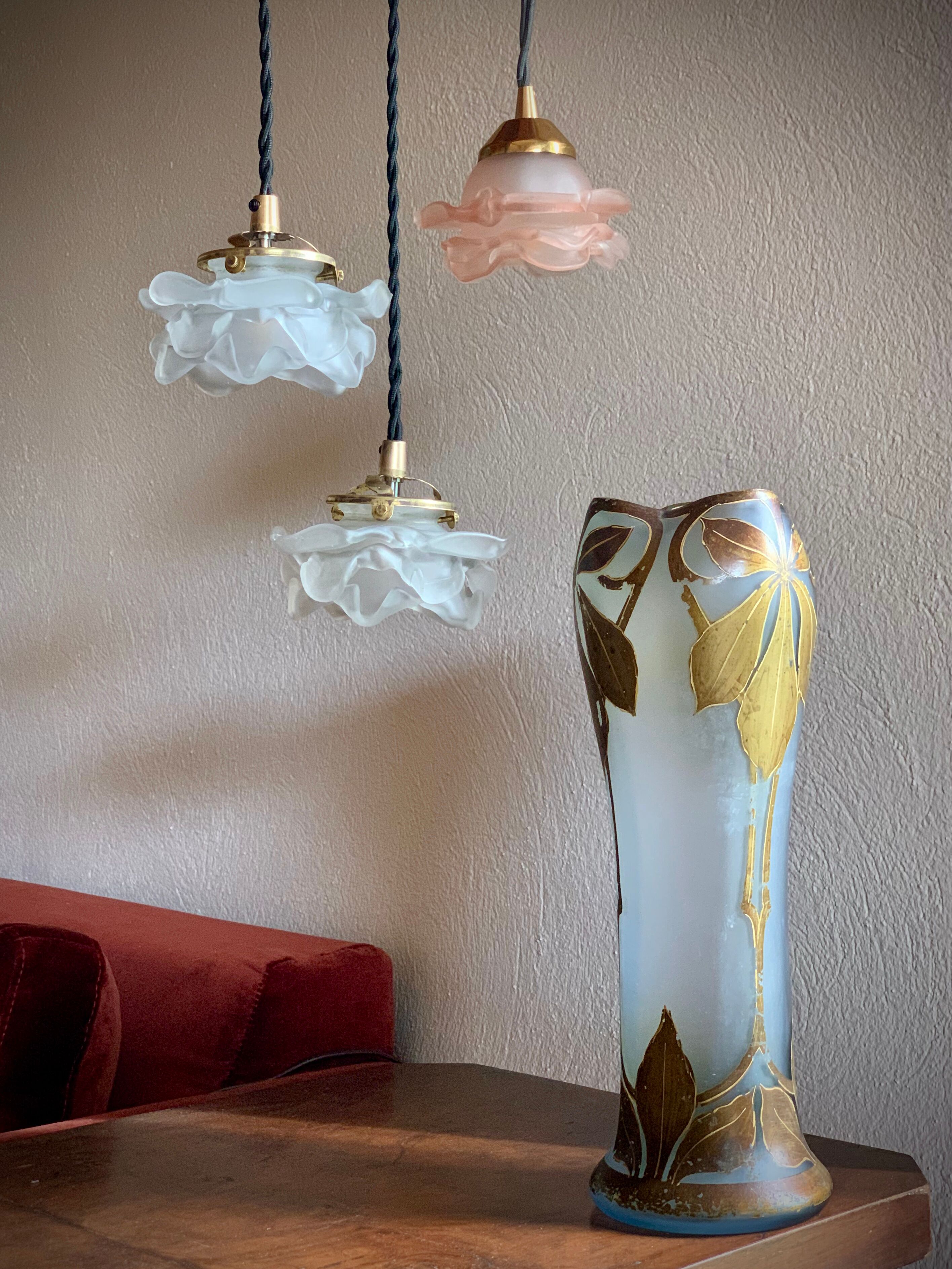 Pair of Art Deco glass rose petals