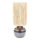 Blue and gold ceramic lamp by Georges Pelletier, raffia lampshade
