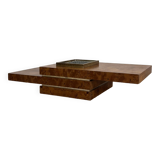 RocheBobois coffee bar table in elm burl and brass, 1970s