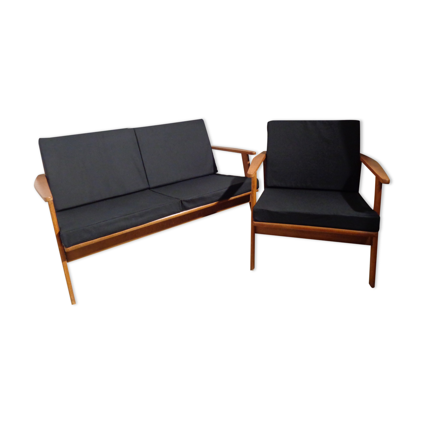 Vintage Scandinavian living room set in light wood