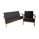 Vintage Scandinavian living room set in light wood