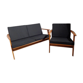 Vintage Scandinavian living room set in light wood