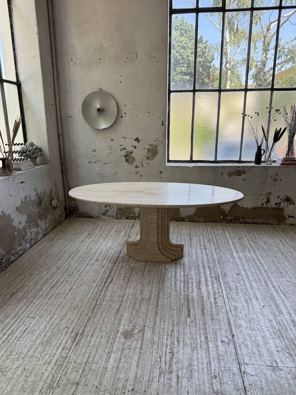 Travertine dining table 1970 Italy Tobia Scarpa