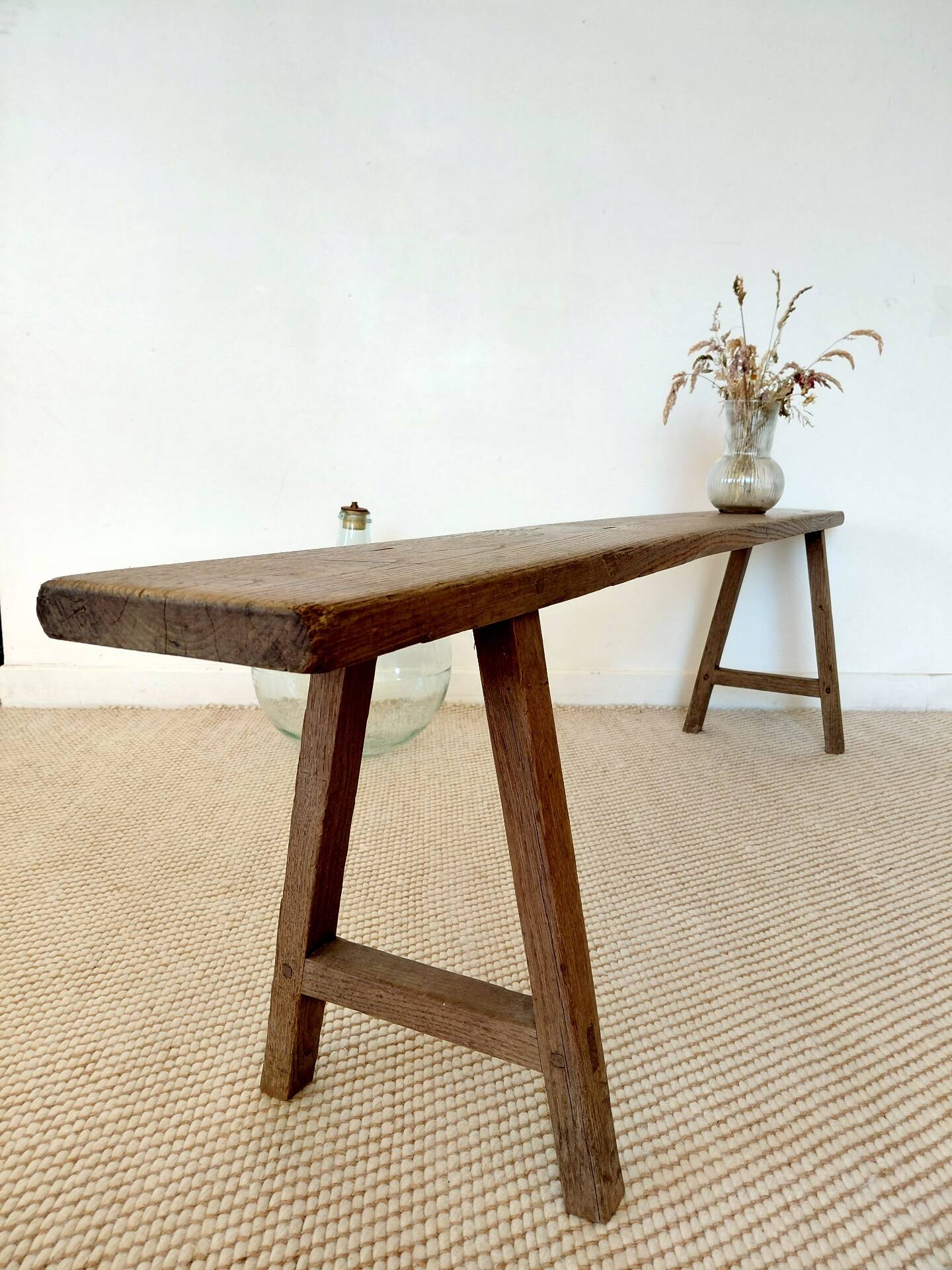 Large raw workshop bench with dowels - wabi-sabi spirit 175 cm