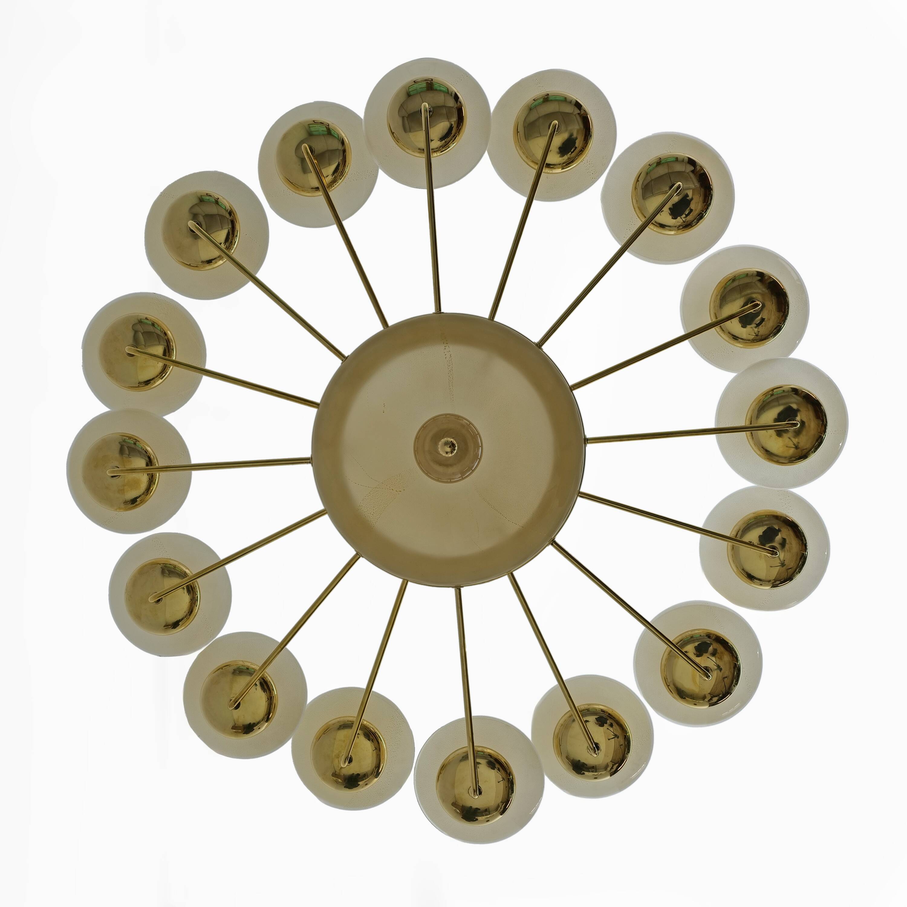 Mid Century Modern Style Brass and Murano Glass Big Chandelier