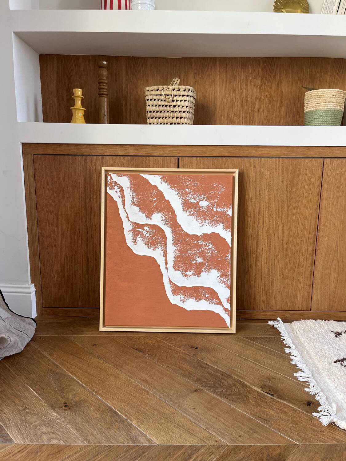 Tableau vagues en relief terra cota