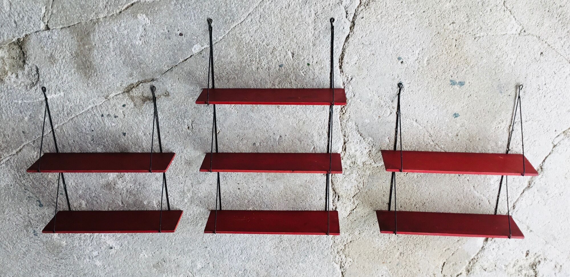 Set of 3 wall shelves thong with metal studs in pins - design 1950