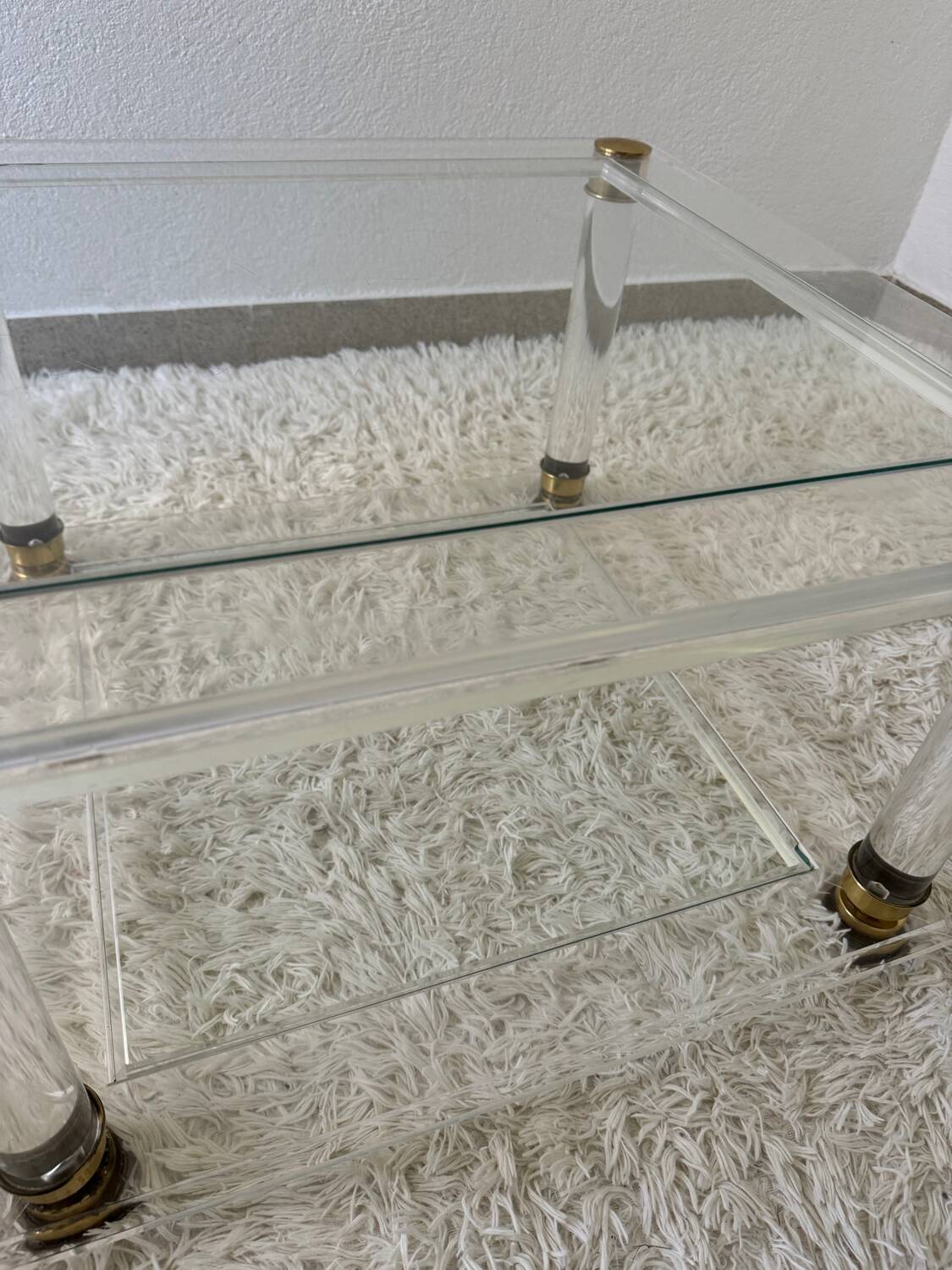 70s brass plexi coffee table