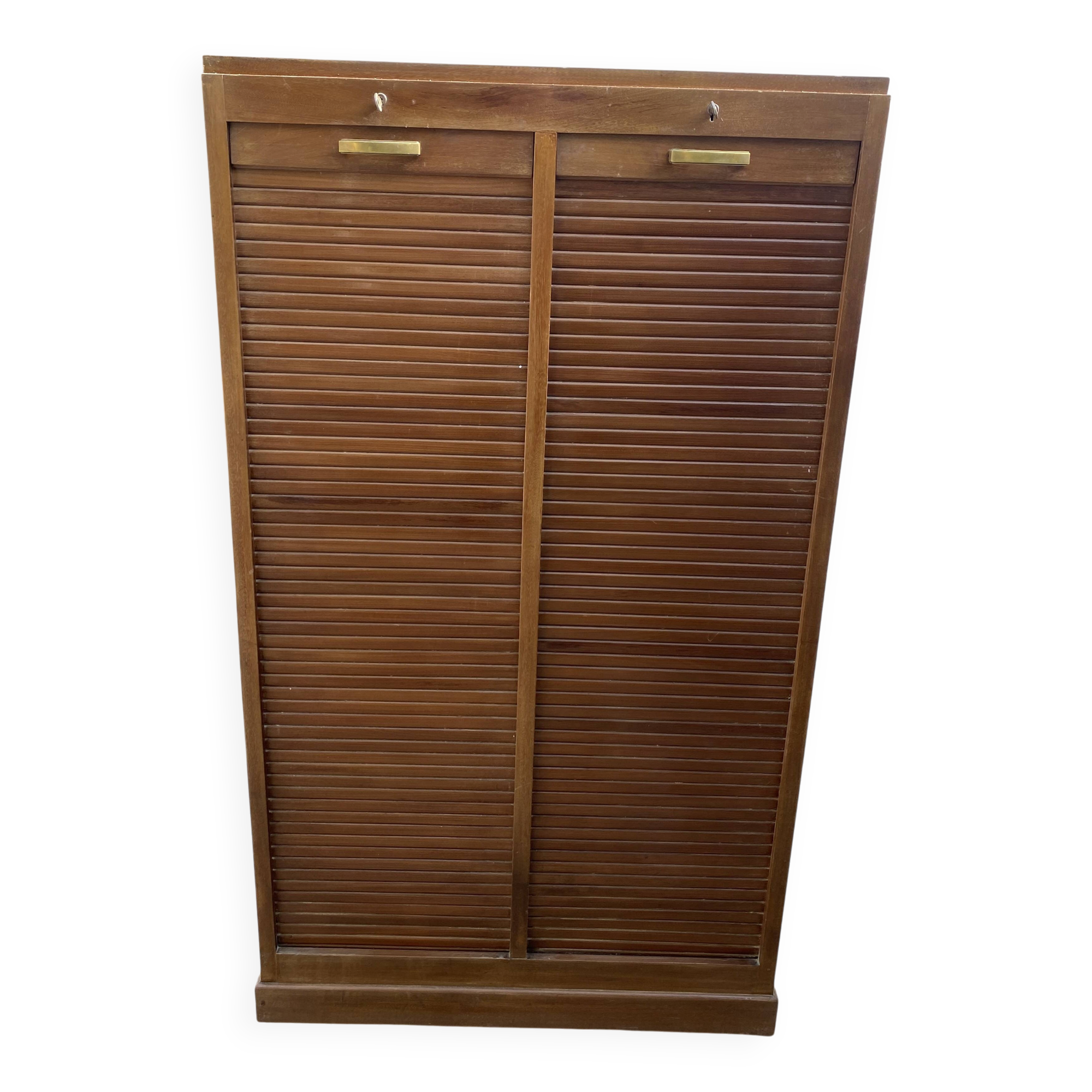 Double-column oak filing cabinet with curtains, 50.