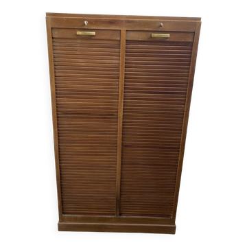 Meuble de métier de rangement classeur à rideaux double colonne en chêne 50