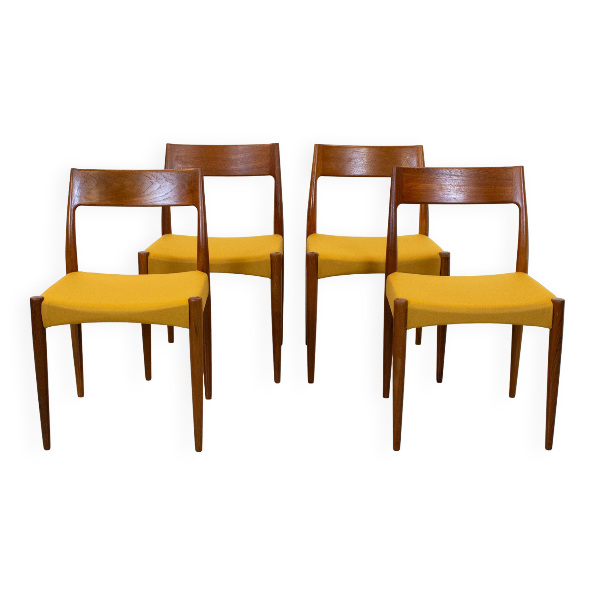 Danish teak model 175 set of 4 dining chairs by Mogens Kold, 1960s