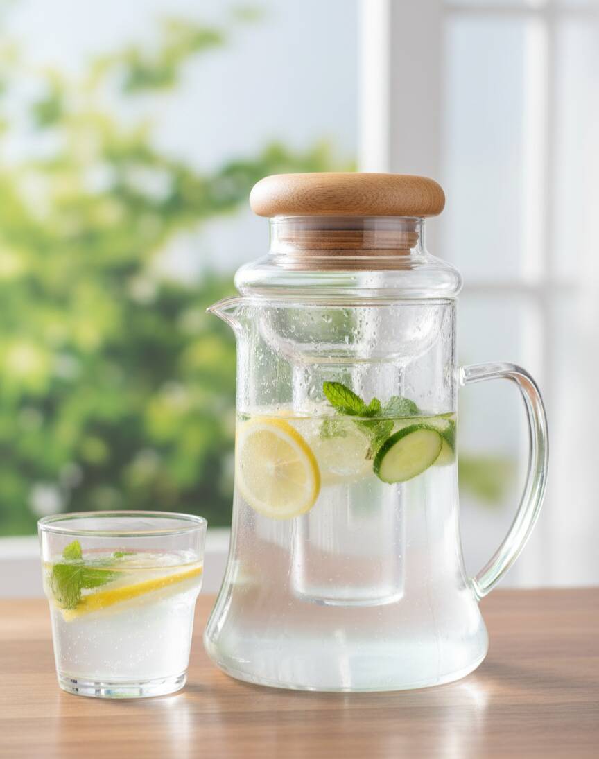 Borosilicate glass pitcher with infuser and wooden lid #PIMR