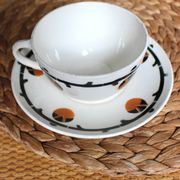 A large cup of chocolate tea, saucer Badonviller Barcarolle orange black.
