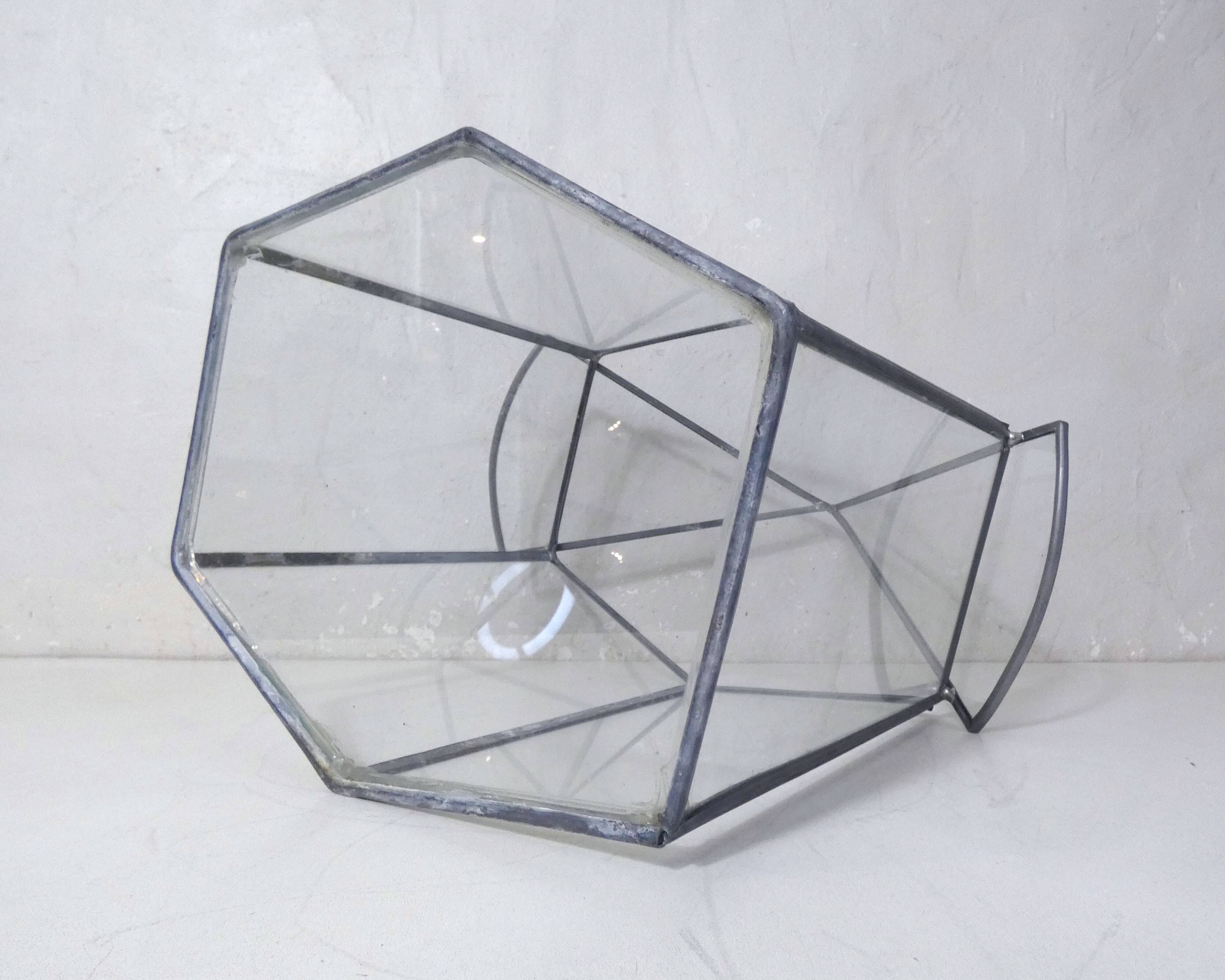 Glass terrarium mini cactus greenhouse in glass and metal
