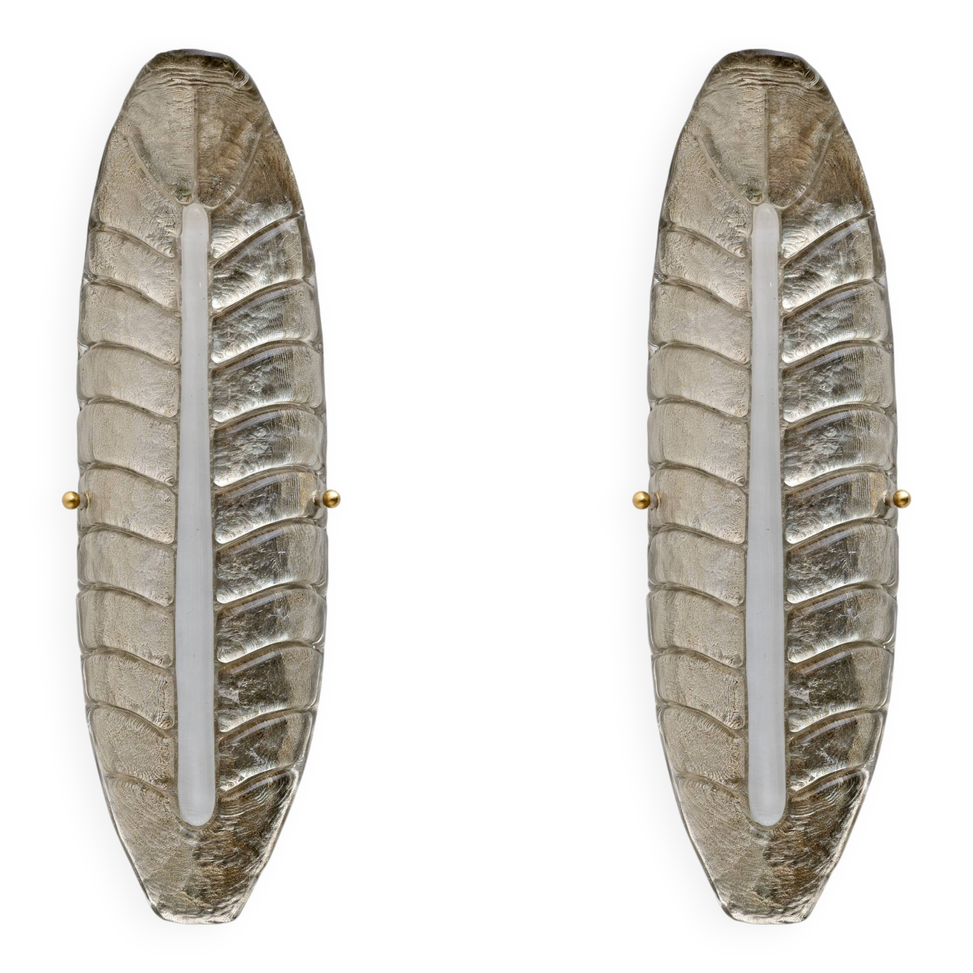 Pair of Modern Murano Glass Silver Leaf Sconces