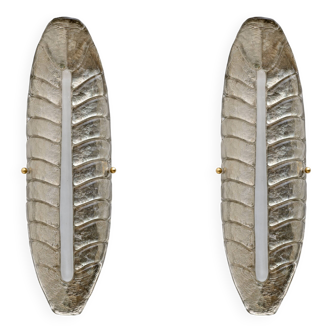 Pair of Modern Murano Glass Silver Leaf Sconces