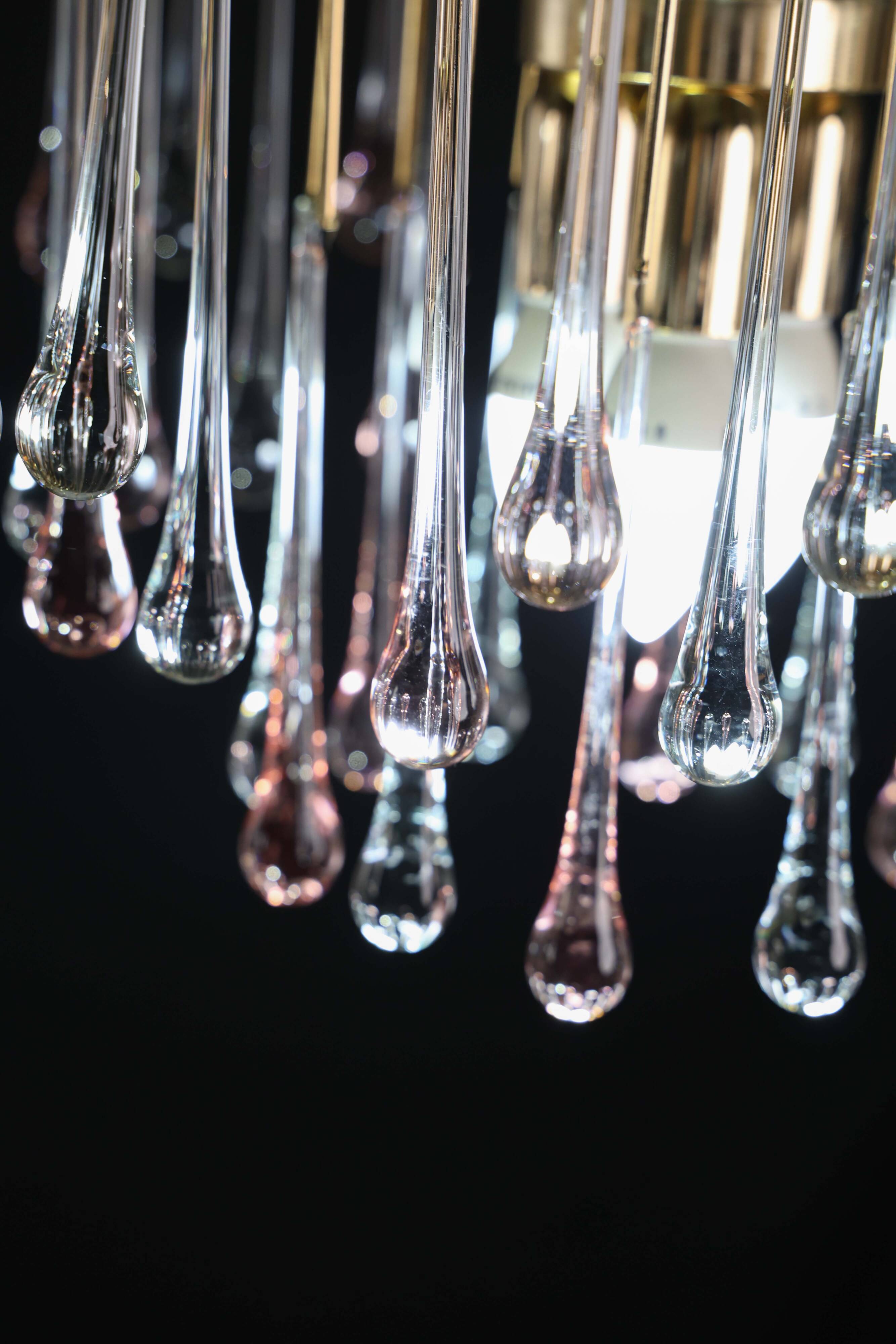 Lady Grace, Chandelier with Pink and Transparent Pendants, Murano Glass, 19
