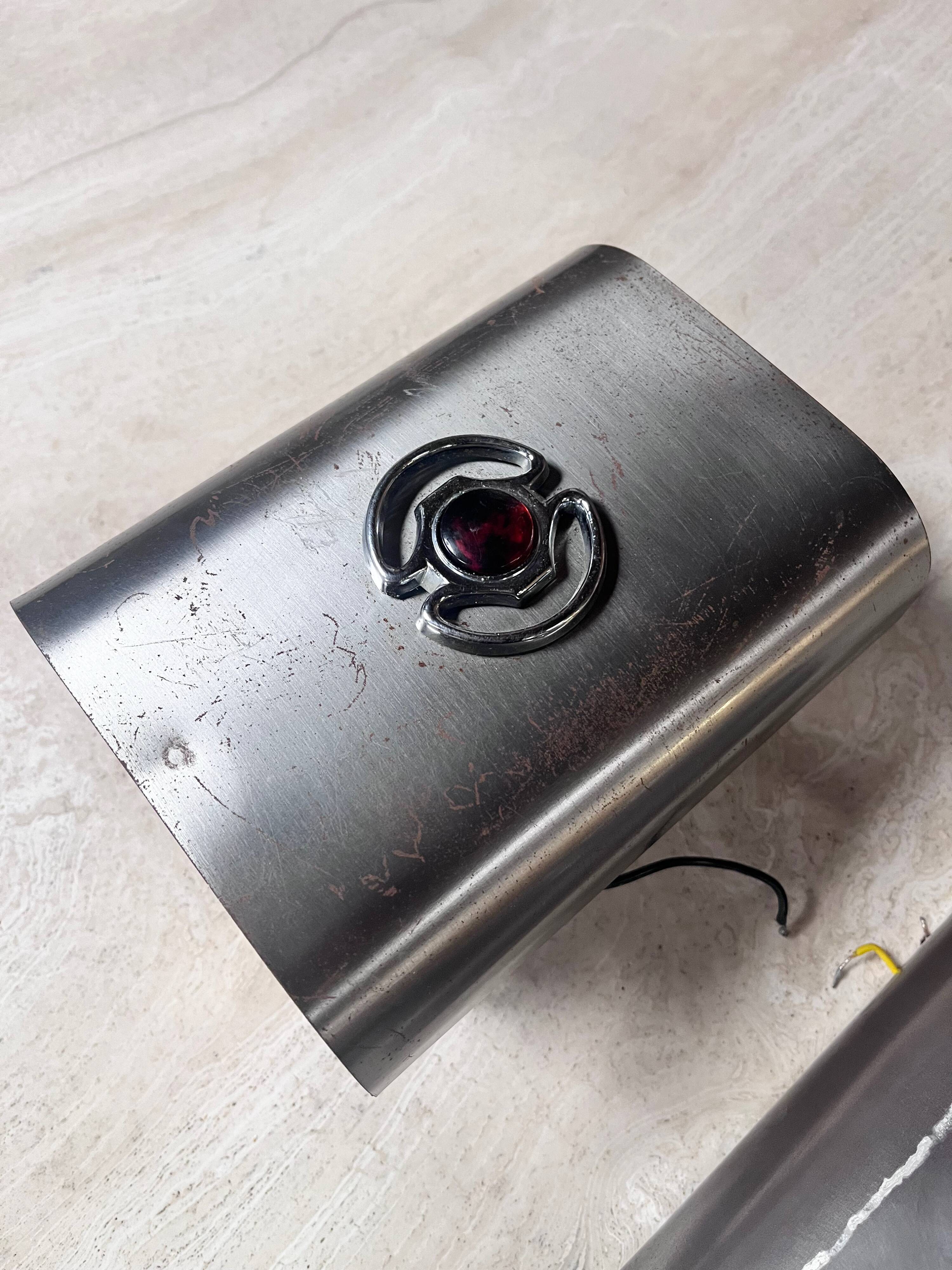 Pair of vintage brushed metal wall lights, 1970s,