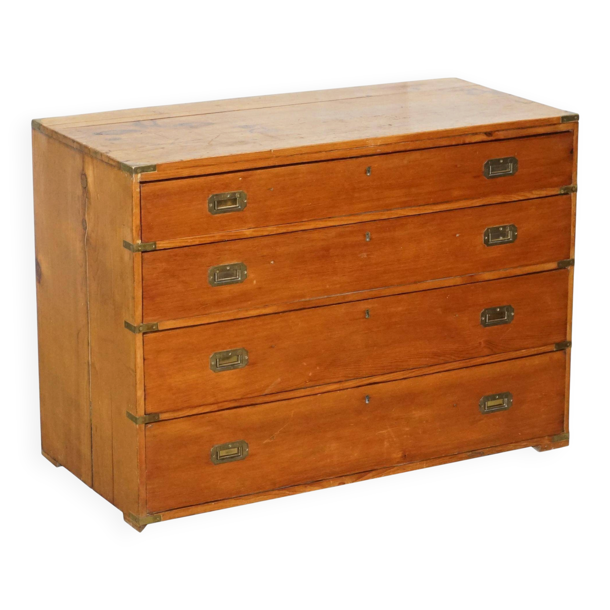 Victorian military pine commode with brass fittings.