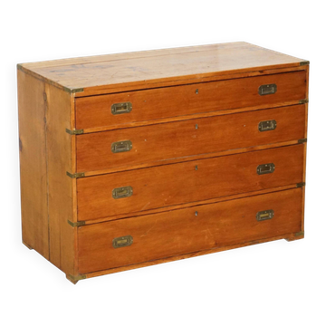 Victorian military pine commode with brass fittings.
