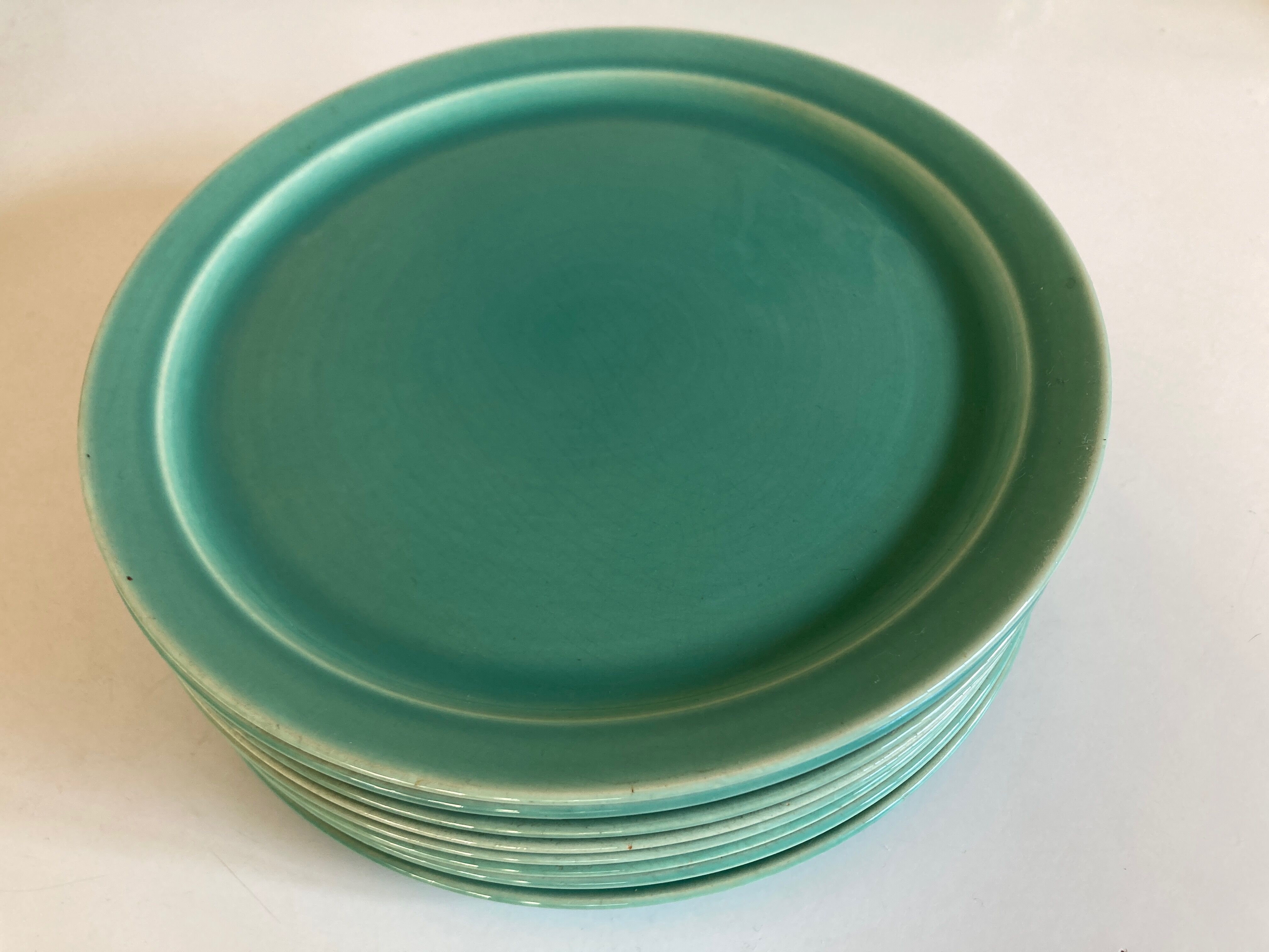Set of 8 modernist plates in turquoise earthenware 1950 Villeroy and Boch