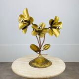 Lampe fleurs laiton doré années 70