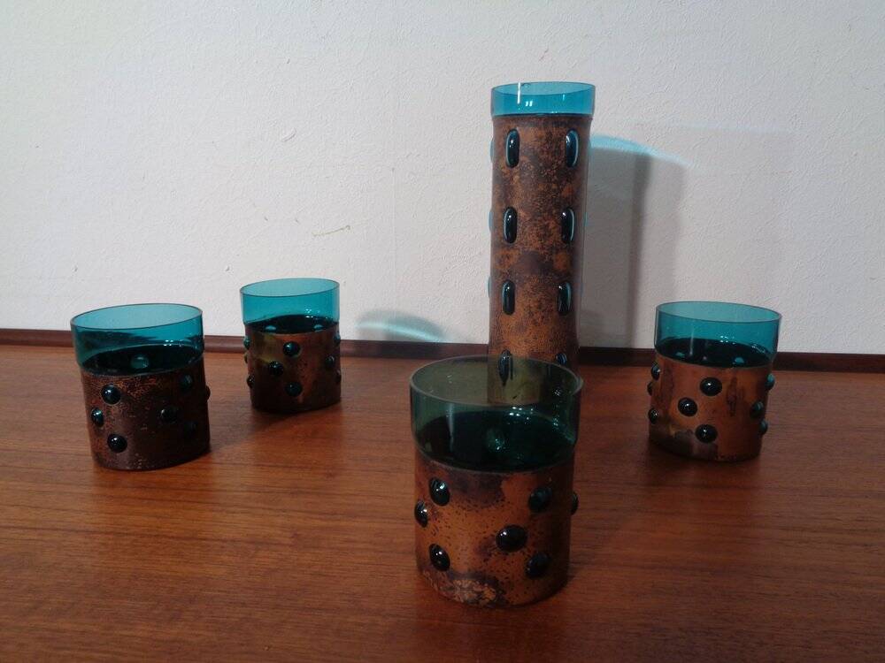Copper and Glass Set by Nanny Still for Raak Amsterdam, 1970s, Set of 5