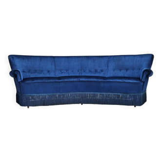 Canapé danois 3 places en velours bleu et hêtre, années 1960