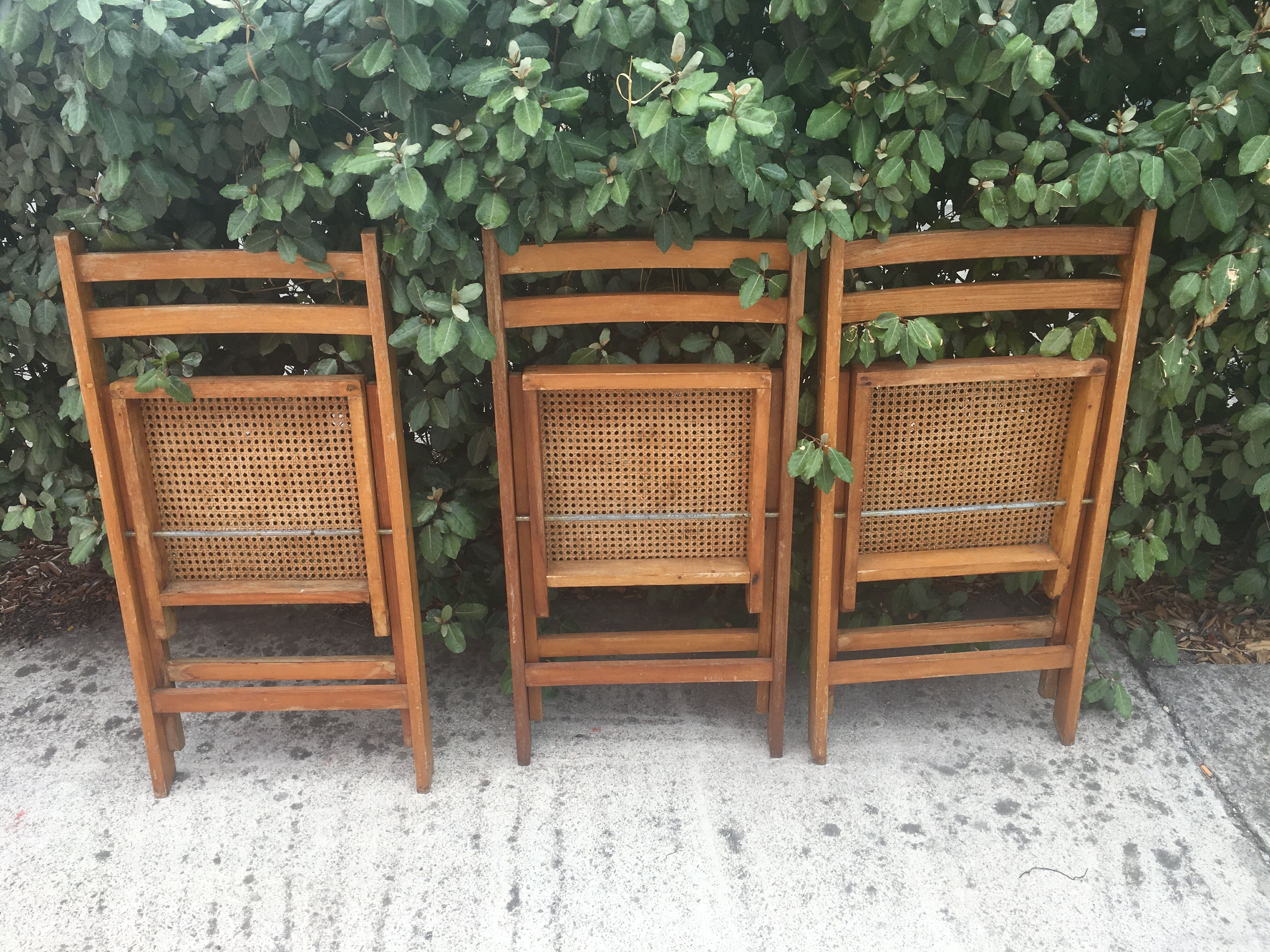 3 wood folding chairs and vintage canning