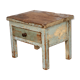 Burmese teak bedside table with original blue -green patina