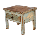 Table de chevet en teck birman avec patine bleue