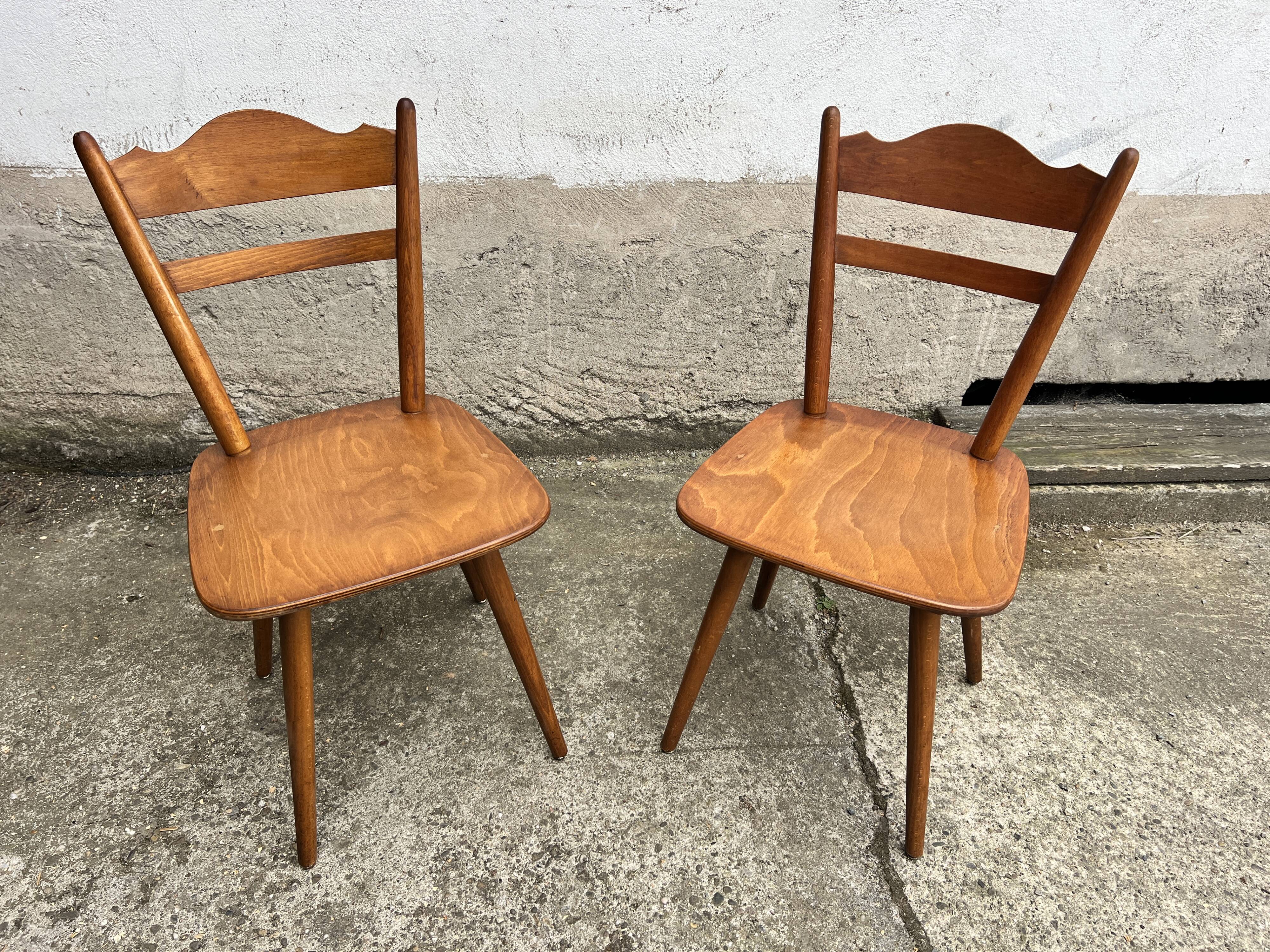 Set of 4 vintage beech bistro chairs – compass legs