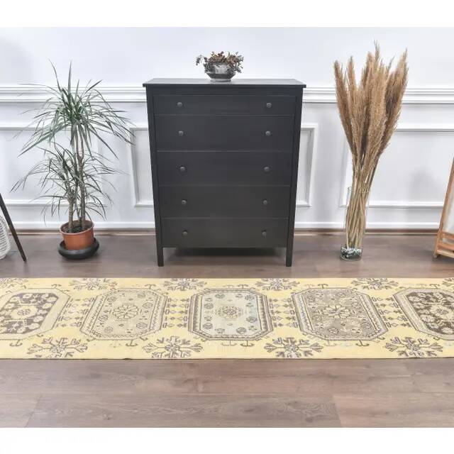 1970s Turkish Oushak geometric wool rug 72x323