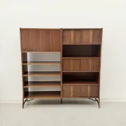 Scandinavian style bookshelf in teak and brass, 1950.