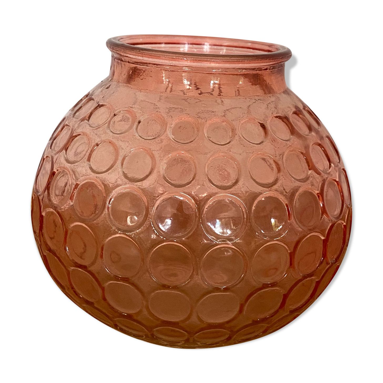 Pink round ball vase in glass