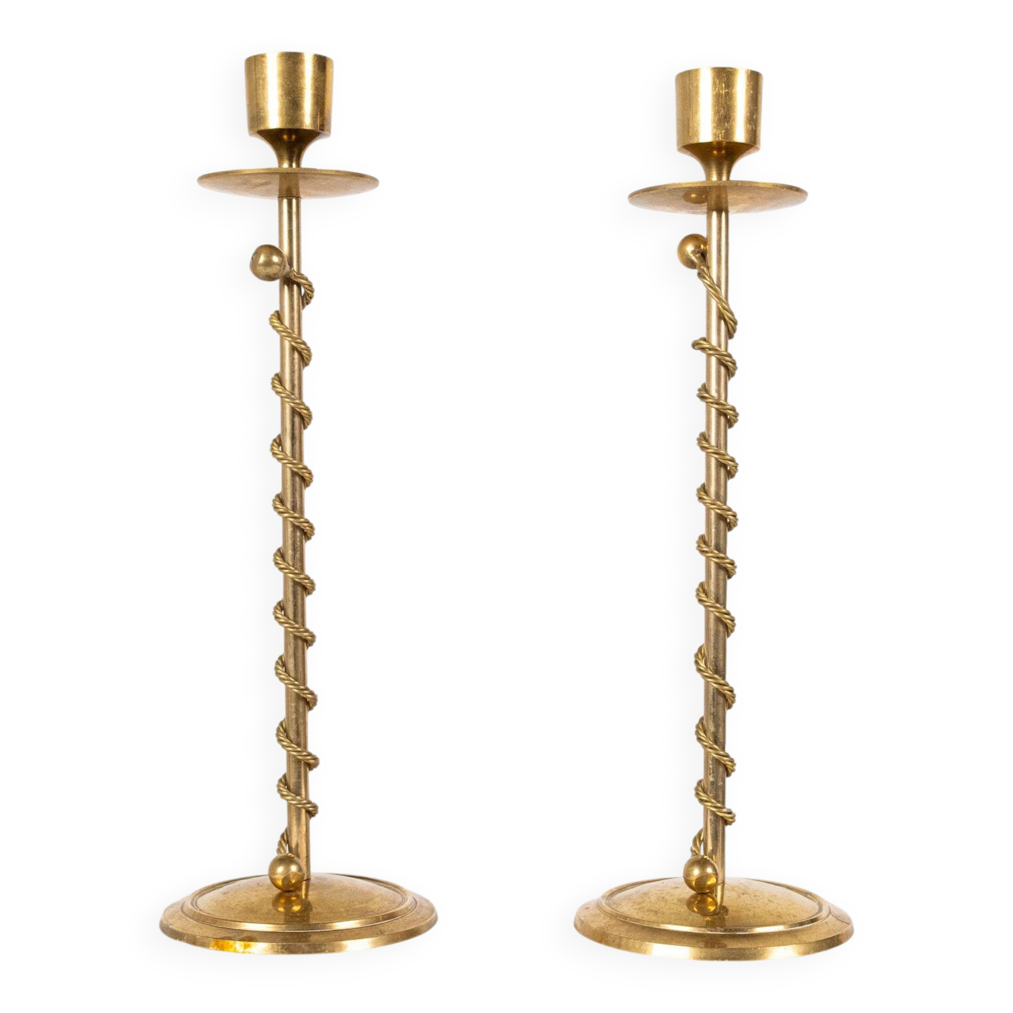 Paire de bougeoirs Art Deco en laiton torsadé, France, 1940