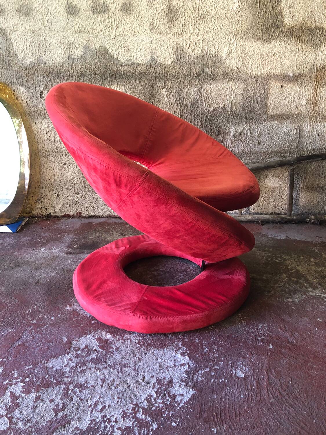 Jaymar Sculptural Post Modern Armchair with Red Spiral Ribbon, 1980s