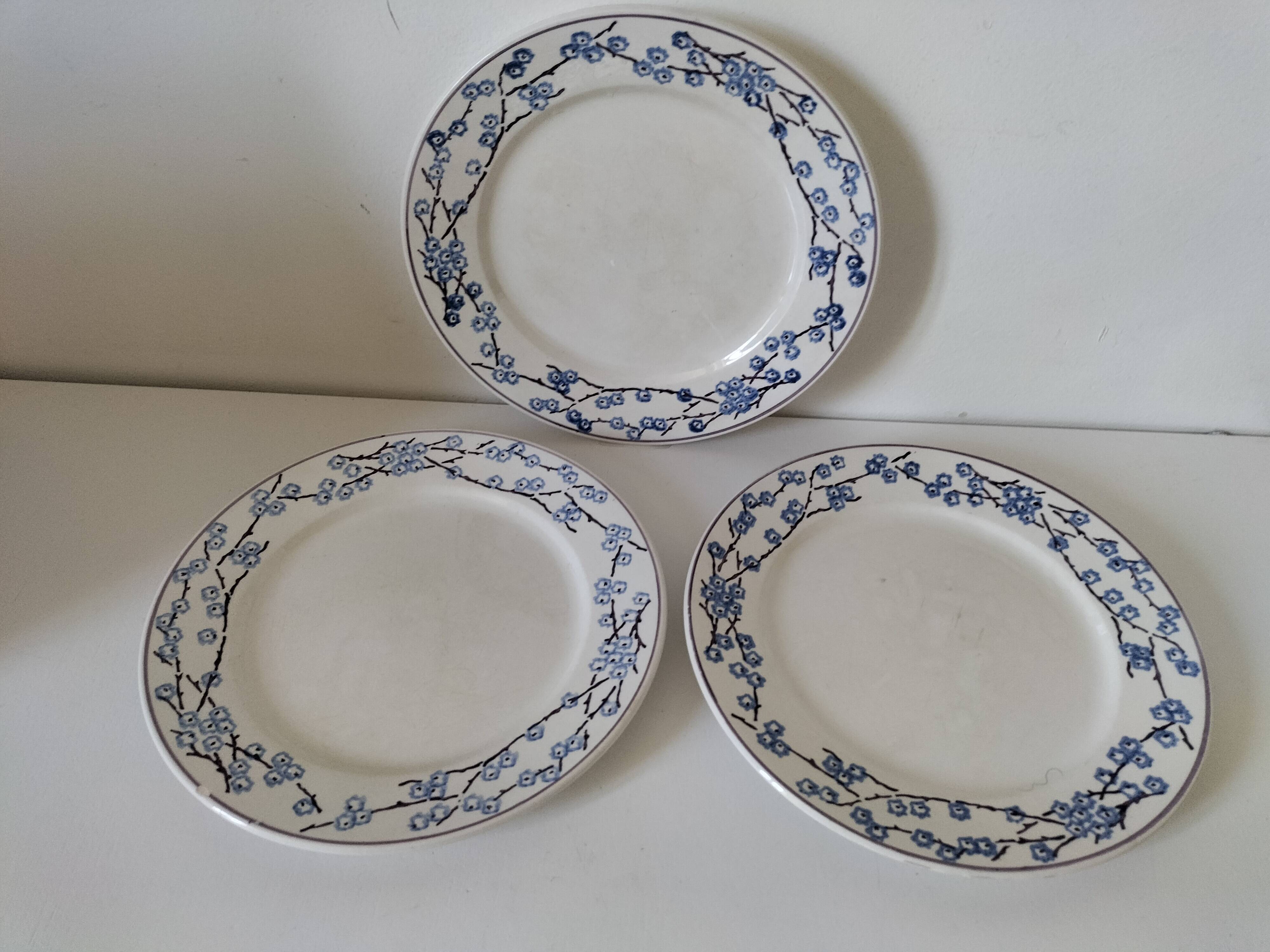 3 assiettes plates Digoin Sarreguemines modèle Pêcher