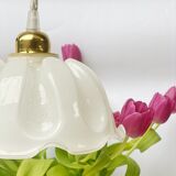 Pendant lamp with vintage globe in white opaline