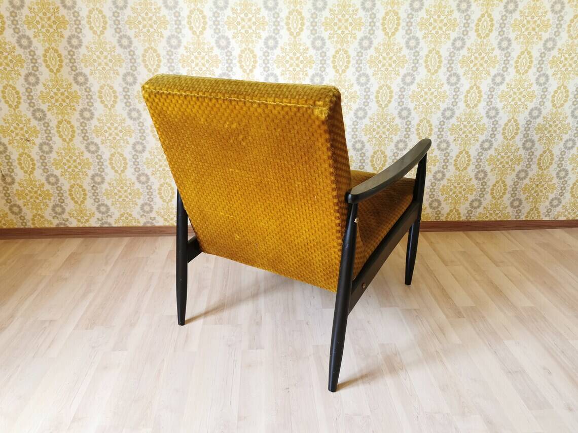 Vintage Yellow Fabric Armchair: Mid-Century Modern Lounge Chair