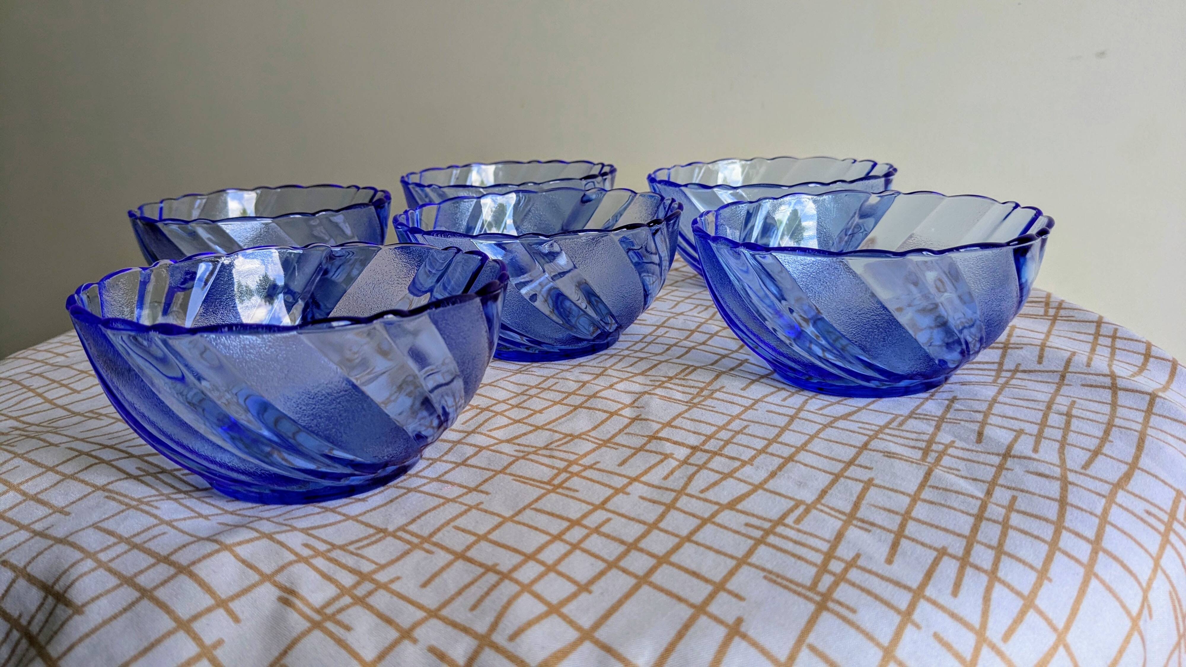 Set of 6 vintage blue bowls by Duralex